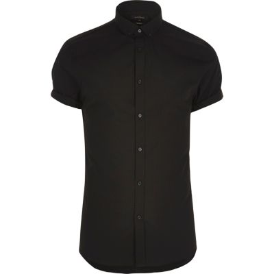 Black smart slim fit short sleeve shirt